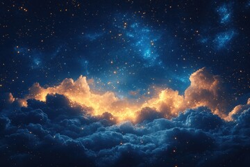 Fototapeta premium Night sky filled with stars and glowing clouds over a serene landscape in a tranquil atmosphere