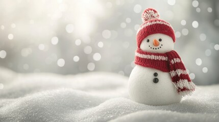 Obraz premium Minimalist plain gray background with a snowman, ample copy space for text