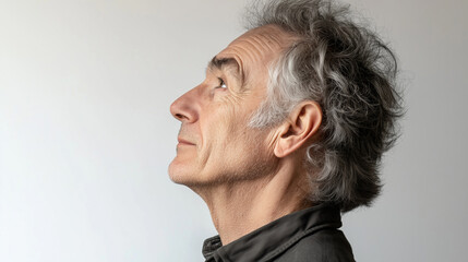 Fototapeta premium Close-up portrait of elderly man with wrinkles, profile, looking away, gray hair, side view