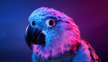 Closeup Portrait of a Wild Animal Basking under Neon Lights in Vibrant Blue and Pink, Evoking a Fascinating Blend of Wilderness and Urban Energy.