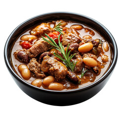 Fototapeta premium Hearty Bean Stew Rosemary Garnish on transparent background.