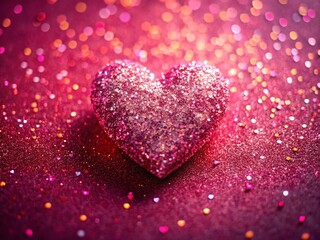 Obraz premium Valentine's Day Pink Sparkle Heart Flatlay Drone Aerial Top View Minimalist Holiday