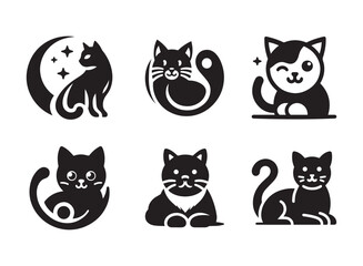 vector black cat silhouette set 