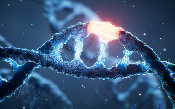 Biological DNA structure with gene mutation concept, 3d rendering.