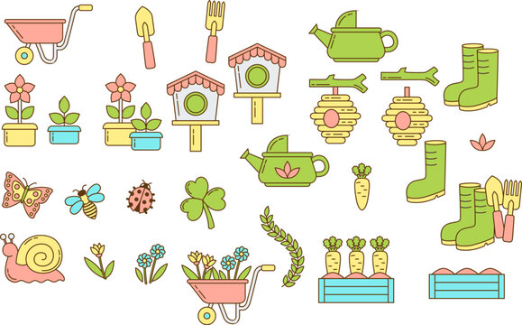 Colorful Gardening and Spring Illustrations