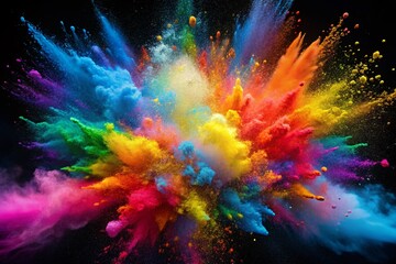 Vibrant Color Powder Explosion, Paint Splash Background - Right Side Copy Space