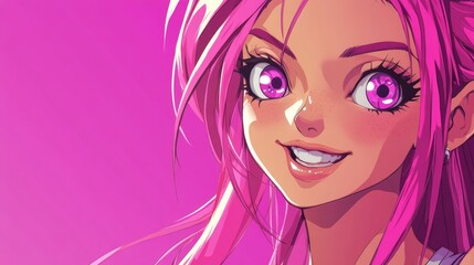 Fototapeta premium Smiling Anime Girl with Pink Hair