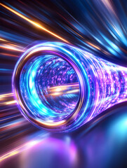 Abstract glowing tunnel, futuristic, light streaks, vibrant colors.  Possible use Wallpaper, background, graphic design