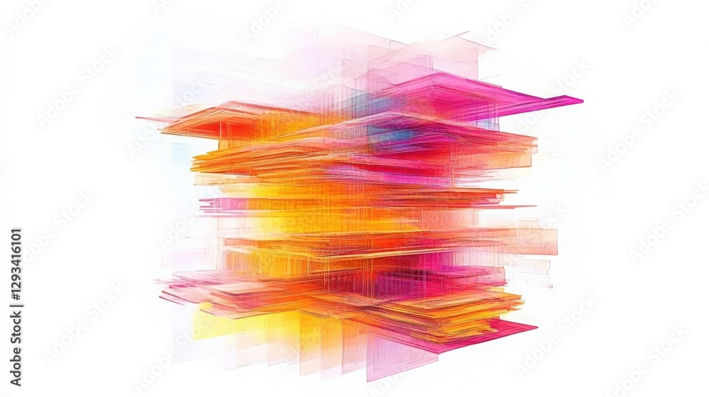 Poster abstract layers of vibrant colors creating a dynamic visual effect, suggesting movement and depth