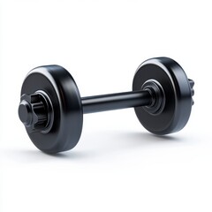 Black dumbbell isolated on white background. Fitness equipment, weightlifting, exercise, strength training concept. Close up studio shot