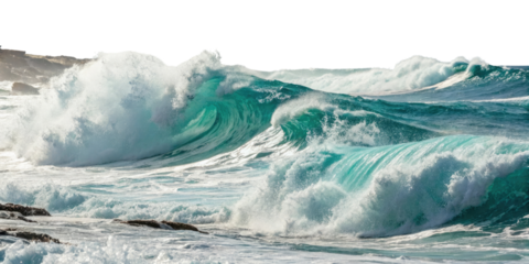 Blue ocean wave splashing, cut out
