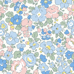 Liberty vector seamless pattern. Millefleurs Elegant hand drawn floral pattern with small flowers