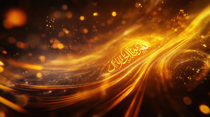 Golden Arabic Calligraphy Elegant Design Abstract Background Luxurious Festive Sparkling Glowing Ornate Intricate Spiritual Holy Text Pattern Digital Art Modern Stylish Background Image High          