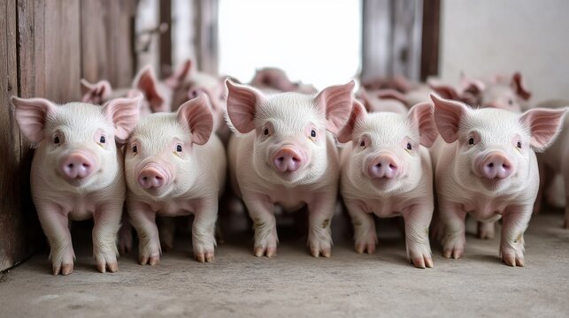 Group of piglets standing in pig farm - Powered by Adobe