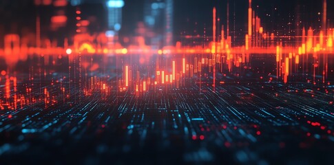 Obraz premium Financial stock market graph with glowing data in futuristic environment