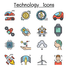 Technology icon set in thin line style
