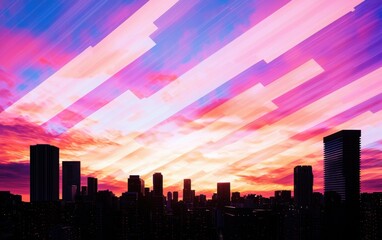 Fototapeta premium Vibrant sunset skyline over cityscape urban environment digital art colorful atmosphere landscape view