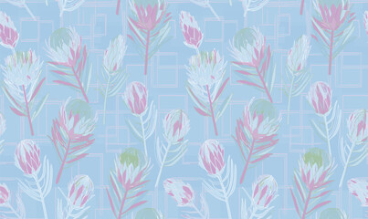 Handmade Denim floral pattern with faded crocus flowers,
 for gift wrap and wallpaper