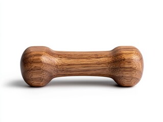 Dark brown wooden dog bone toy isolated on white background, natural texture, simple design