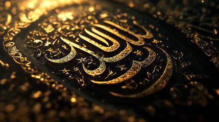 Elegant Golden Arabic Calligraphy Design Luxurious Intricate Pattern Islamic Art Background Rich Textured Surface Golden Ornament Detailed Script Beautiful Religious Decor Ornate Design Premium       