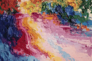 Vibrant Abstract Oil Painting with Bold Brushstrokes and Palette Knife Texture, Featuring Rich Colors, Dynamic Composition, and Energetic Movement