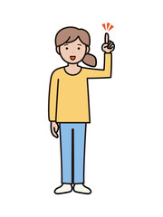 ポイントを説明するパンツルックの若い女性の全身イラスト