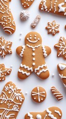 Festive Gingerbread Cookies with Icing on White Background