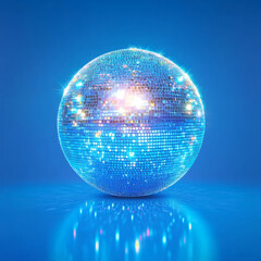 Disco Ball with Reflective Surface Against a Blue Isolated Background