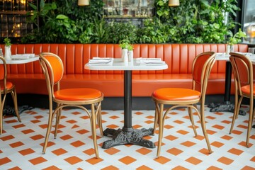 Charming dining experience modern restaurant interior design urban setting eye-level view cozy atmosphere