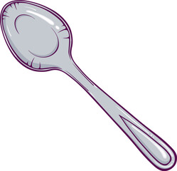 Spoon top view. Stainless steel cutlery. Simple vector color illustration in hand drawn style isolated on white