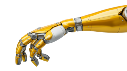 Yellow robotic arm on green backdrop, industrial automation and futuristic technology concept