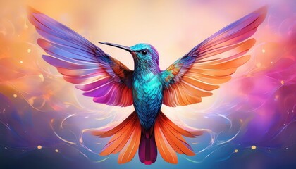 Colorful Abstract Hummingbird Design GradientInfused Avian Masterpiece Evoking Vibrancy and Energy in an Ethereal Universe