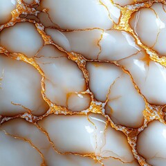 Abstract texture with smooth white and golden marbled patterns.
