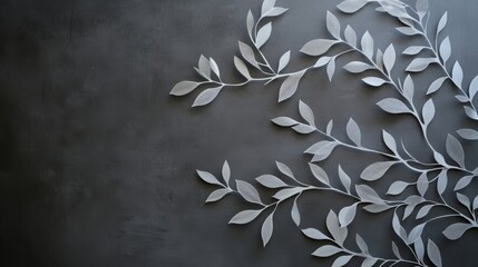 Laser Cut Foliage: Delicate Leaf Tendrils on Charcoal Backdrop 
