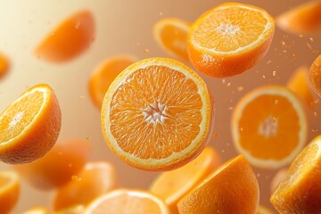 Flying orange slices, studio shot