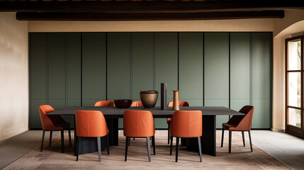 Modern Dining Room Interior Design with Orange Chairs
