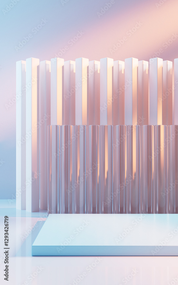 Poster empty building structure with creative geometries, 3d rendering.