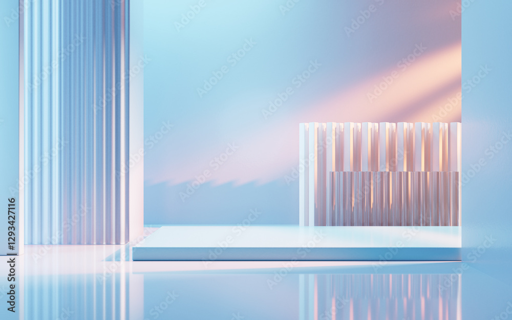 Poster empty building structure with creative geometries, 3d rendering.