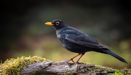 Fototapeta premium Common Blackbird on a Winter Perch Graceful Turdus merula in a Snowy Landscape, Capturing the Serenity of Natures Simplicity and the Dynamic Elegance of the Avian Subject.