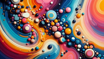 Vibrant Abstract Fluid Art with Colorful 3D Circles &ndash; Modern Digital Artwork.