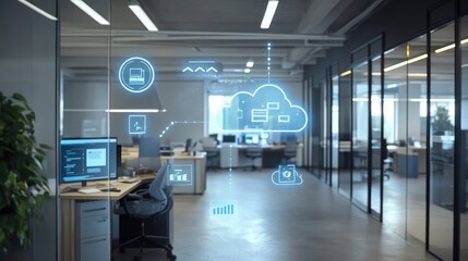 A smart office environment with cloud-connected IoT devices.