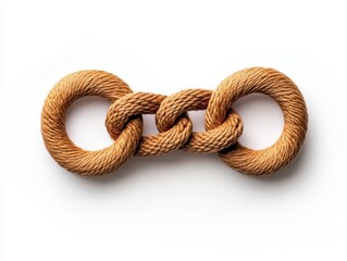 Abstract image of interwoven beige rope rings against a white background. The texture is coarse and the lighting is even