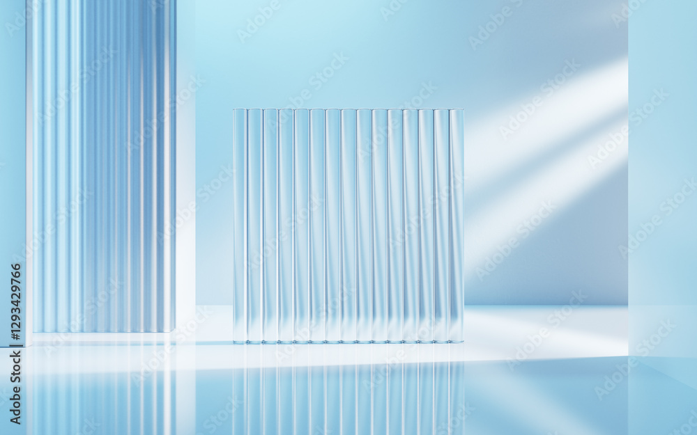 Poster empty building structure with creative geometries, 3d rendering.