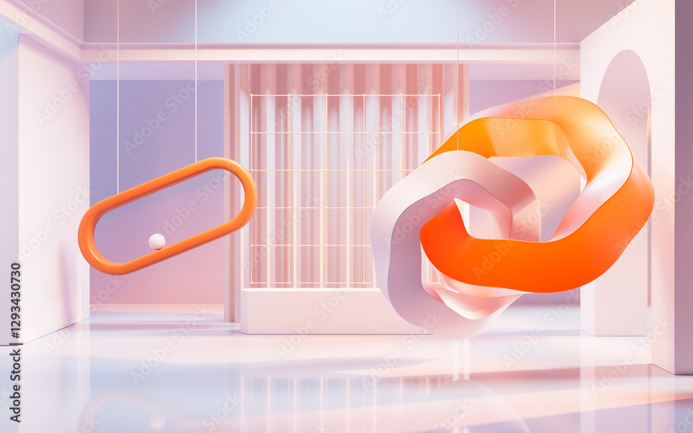 Poster empty building structure with creative curve geometries, 3d rendering.