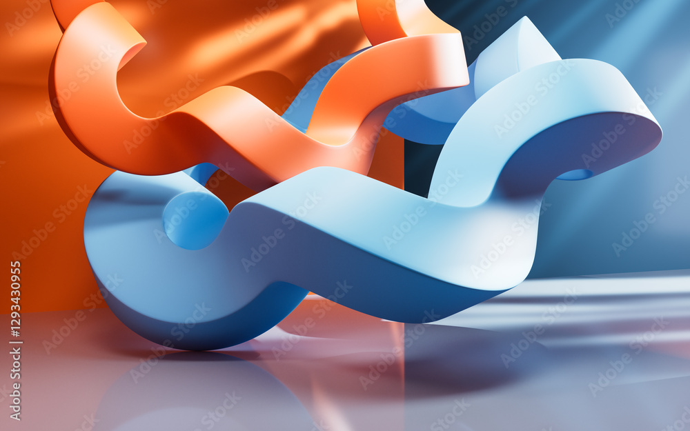 Poster empty building structure with creative curve geometries, 3d rendering.