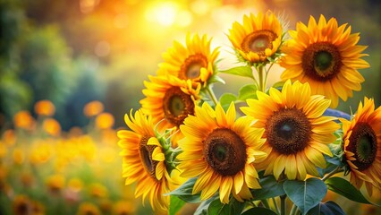 Obraz premium Vibrant Sunflowers Bouquet, Summer Floral Background, Copy Space