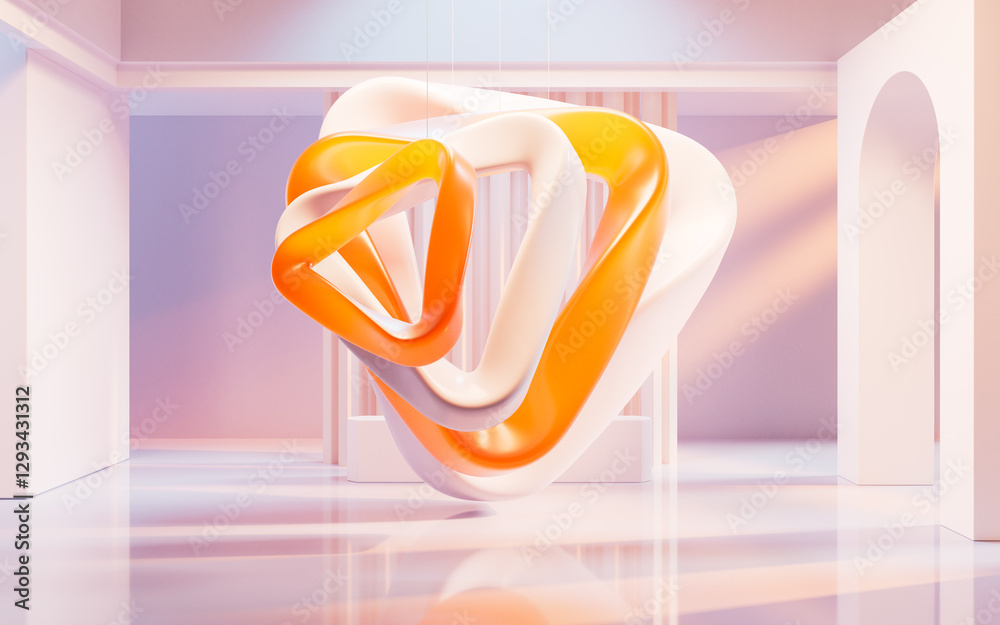 Poster empty building structure with creative curve geometries, 3d rendering.