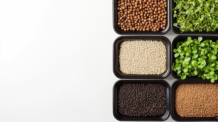 Fototapeta premium Seed Tray Variety: Microgreens Seeds Copy Space 