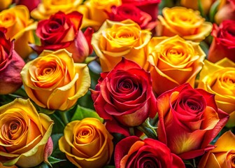 Fototapeta premium Vibrant Yellow and Red Rose Bouquet - High-Resolution Stock Photo