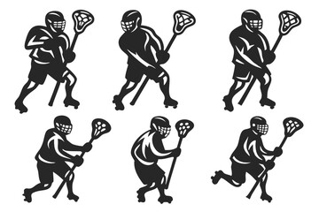 set of Lacrosse silhouette vector illustration